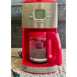 Hamilton Beach Coffee Maker 12 Cup Red Excellent Programmable Drip Machine WORKS
